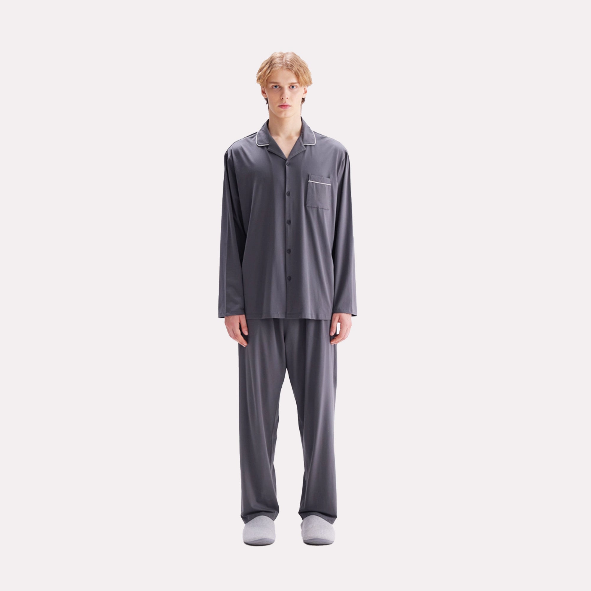 Men's spring cotton button-down pajamas
