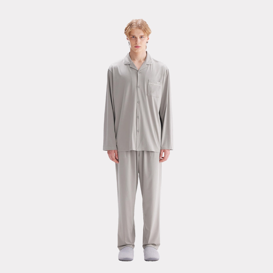 Men's spring cotton button-down pajamas