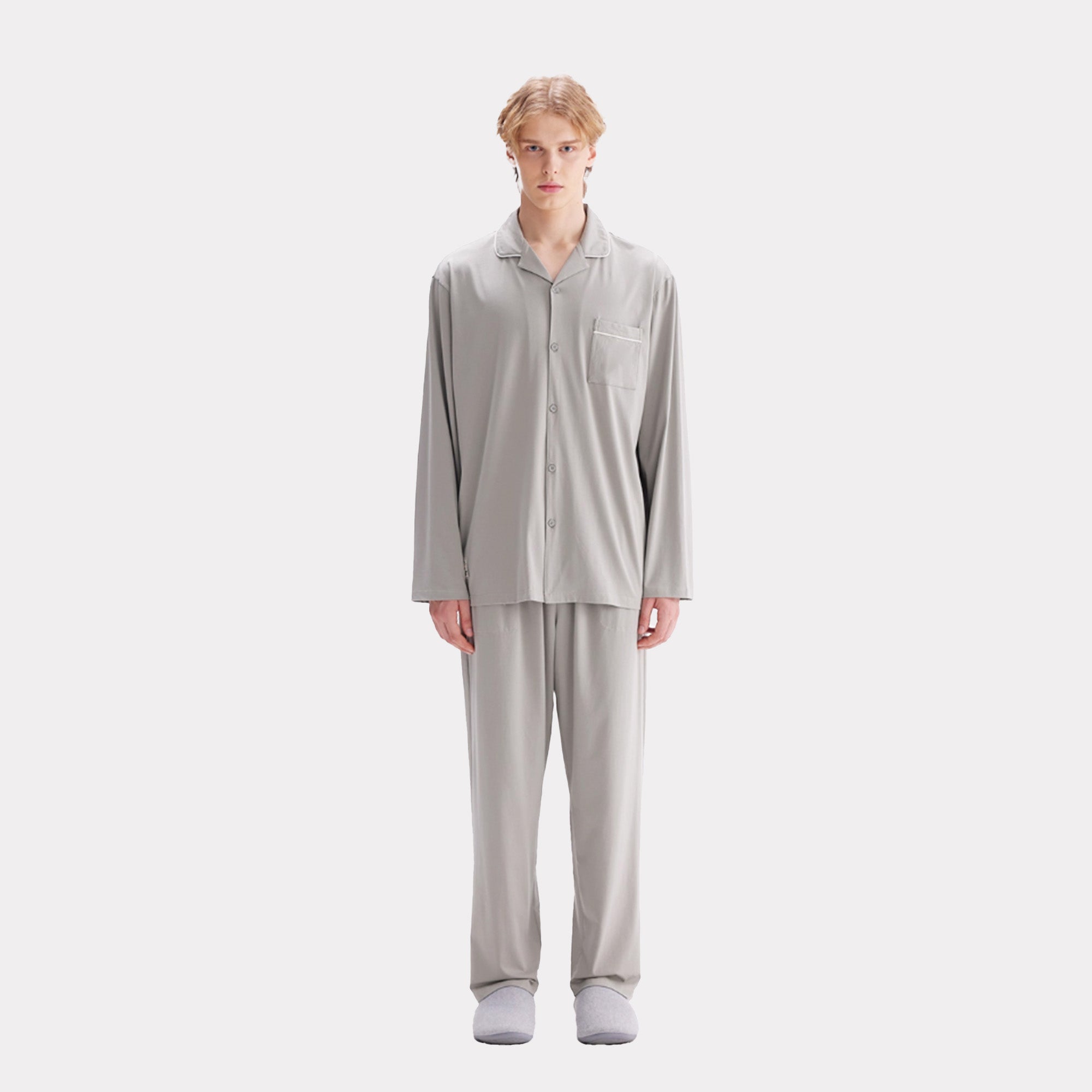 Men's spring cotton button-down pajamas
