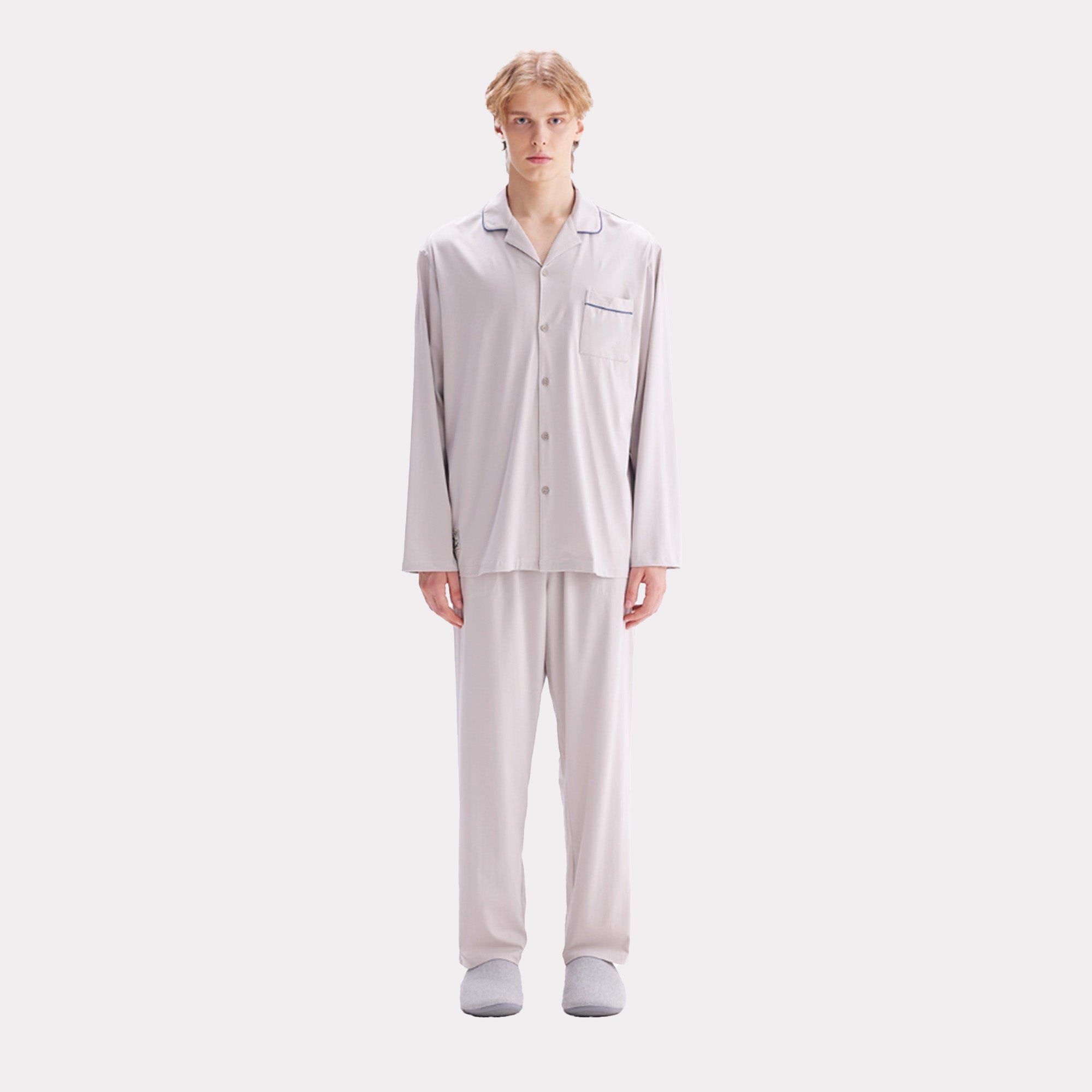 Men's spring cotton button-down pajamas