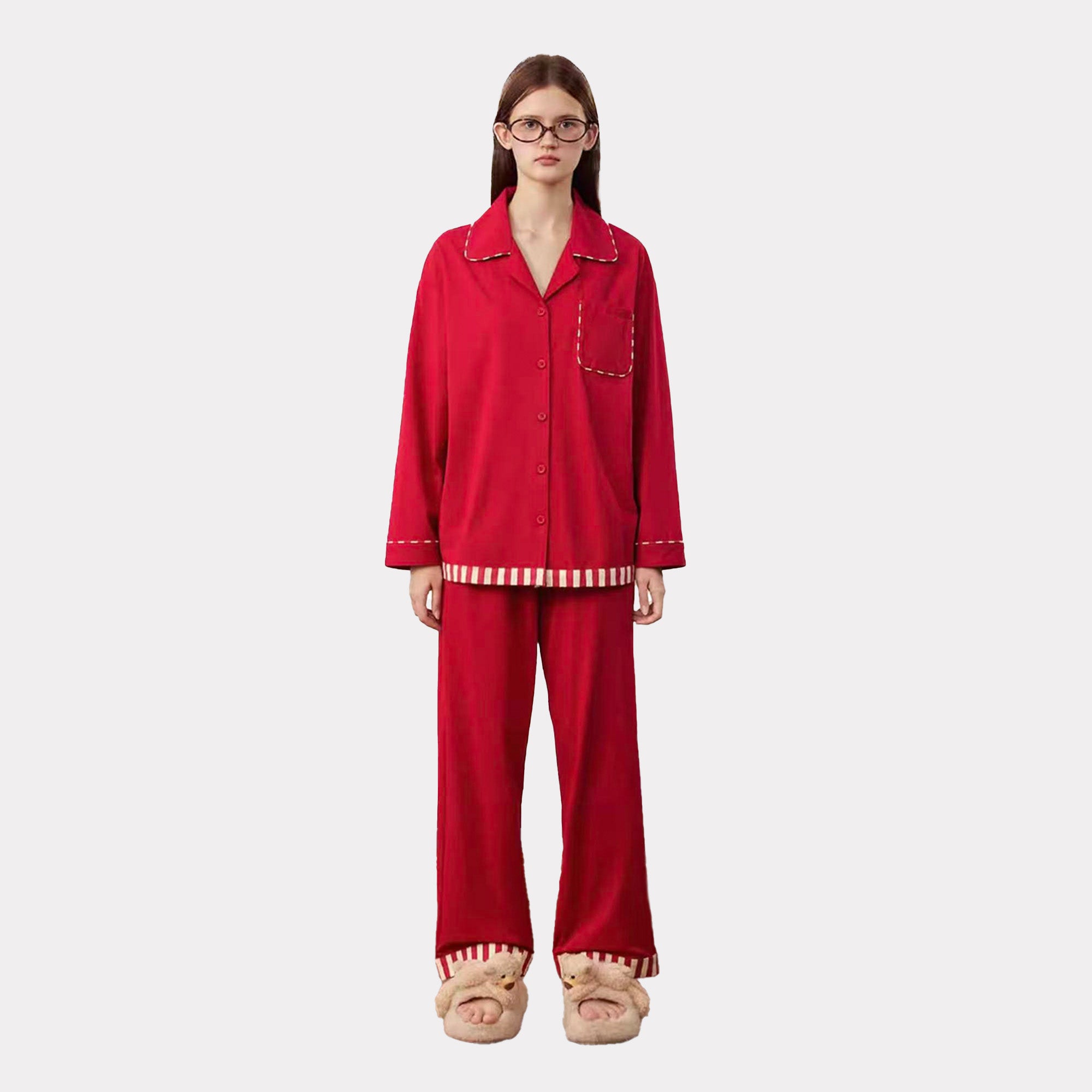 Spring and summer women's cotton red New Year Christmas series home wear suit