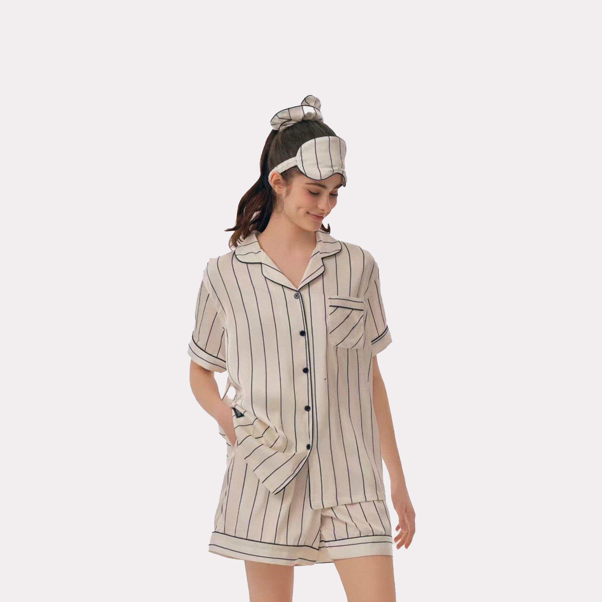 Women's summer striped ice silk cool pajamas