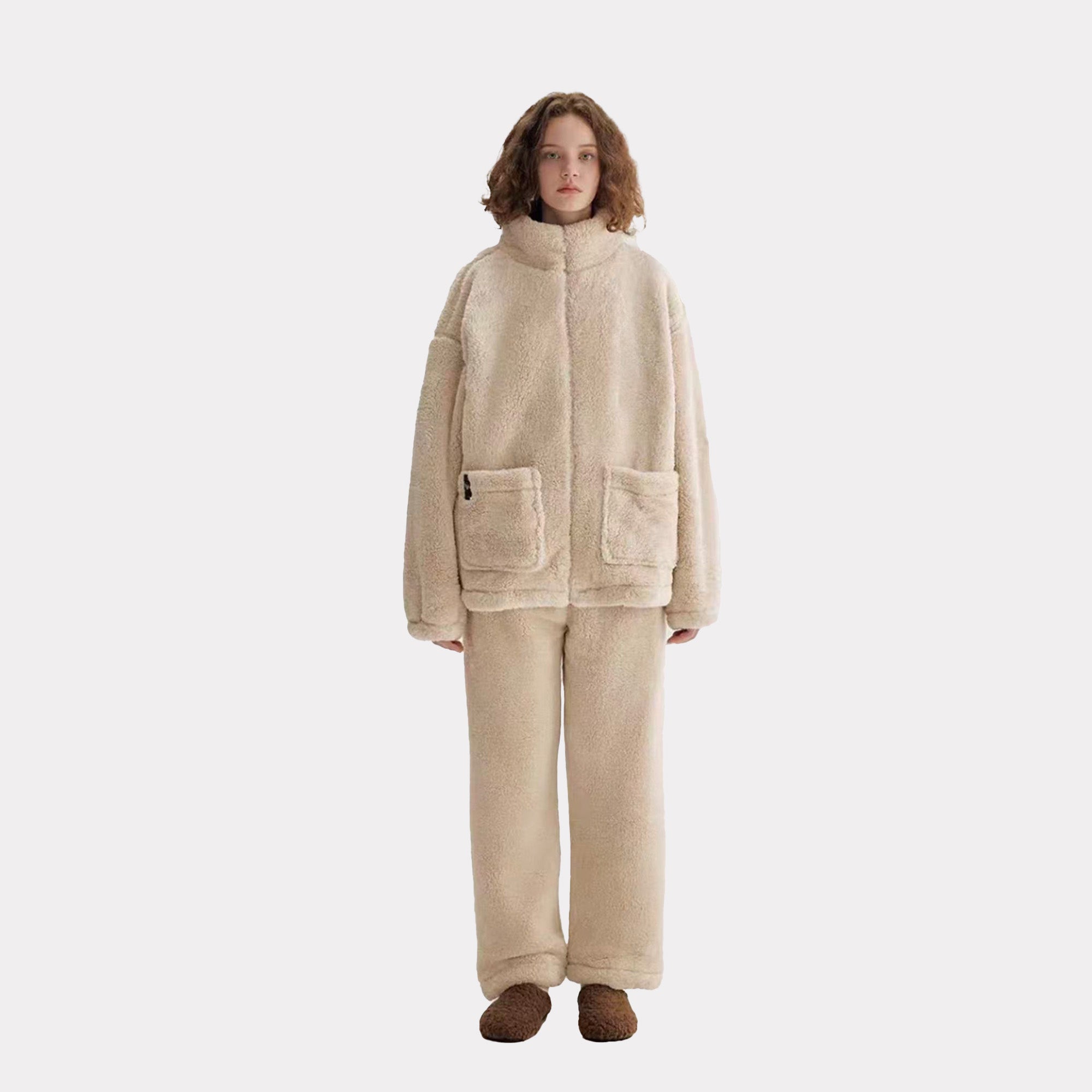 Women's warm stand collar autumn and winter pajamas set