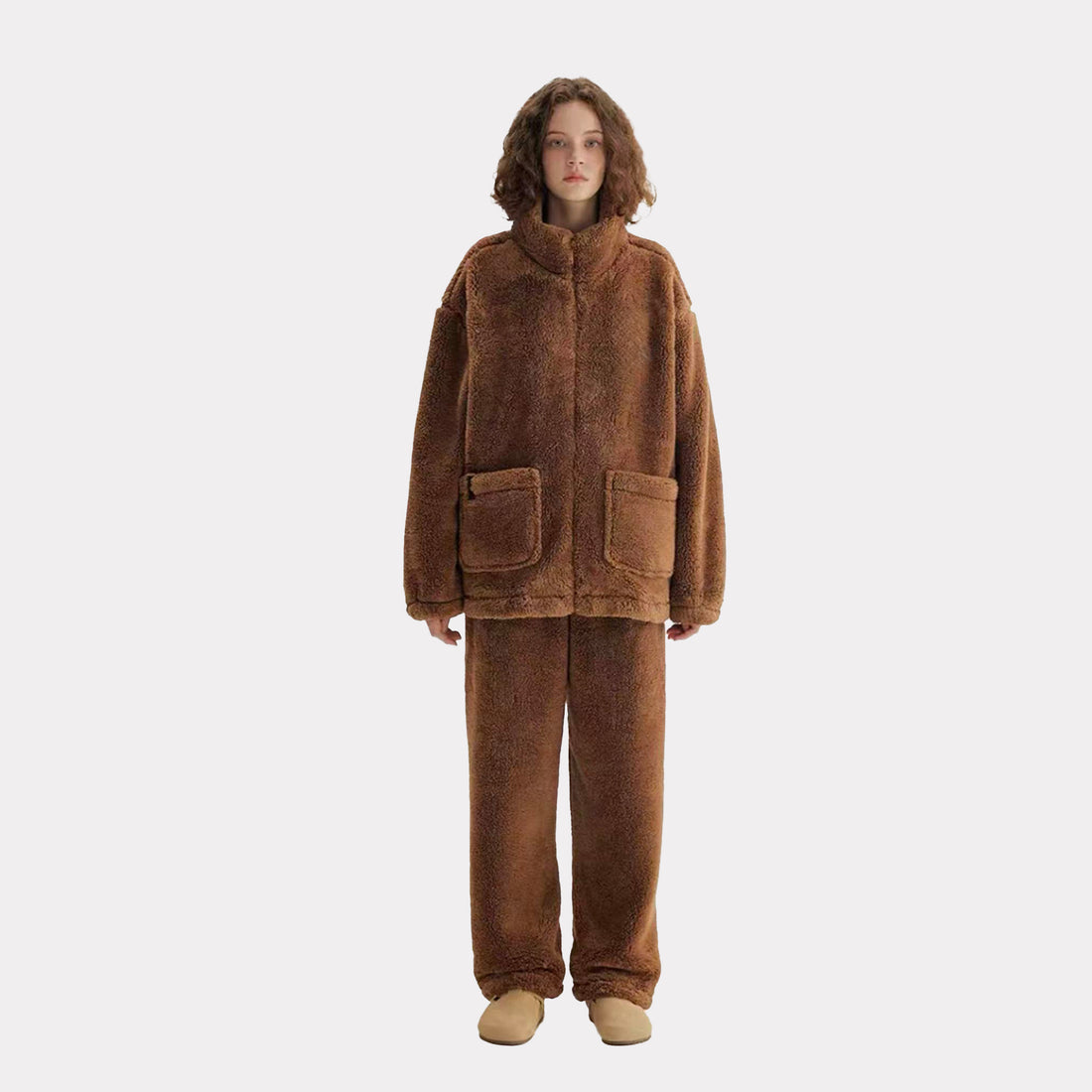 Women's warm stand collar autumn and winter pajamas set