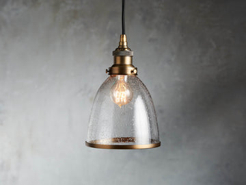 Industrial Cloche Pendant in Antiqued Brass