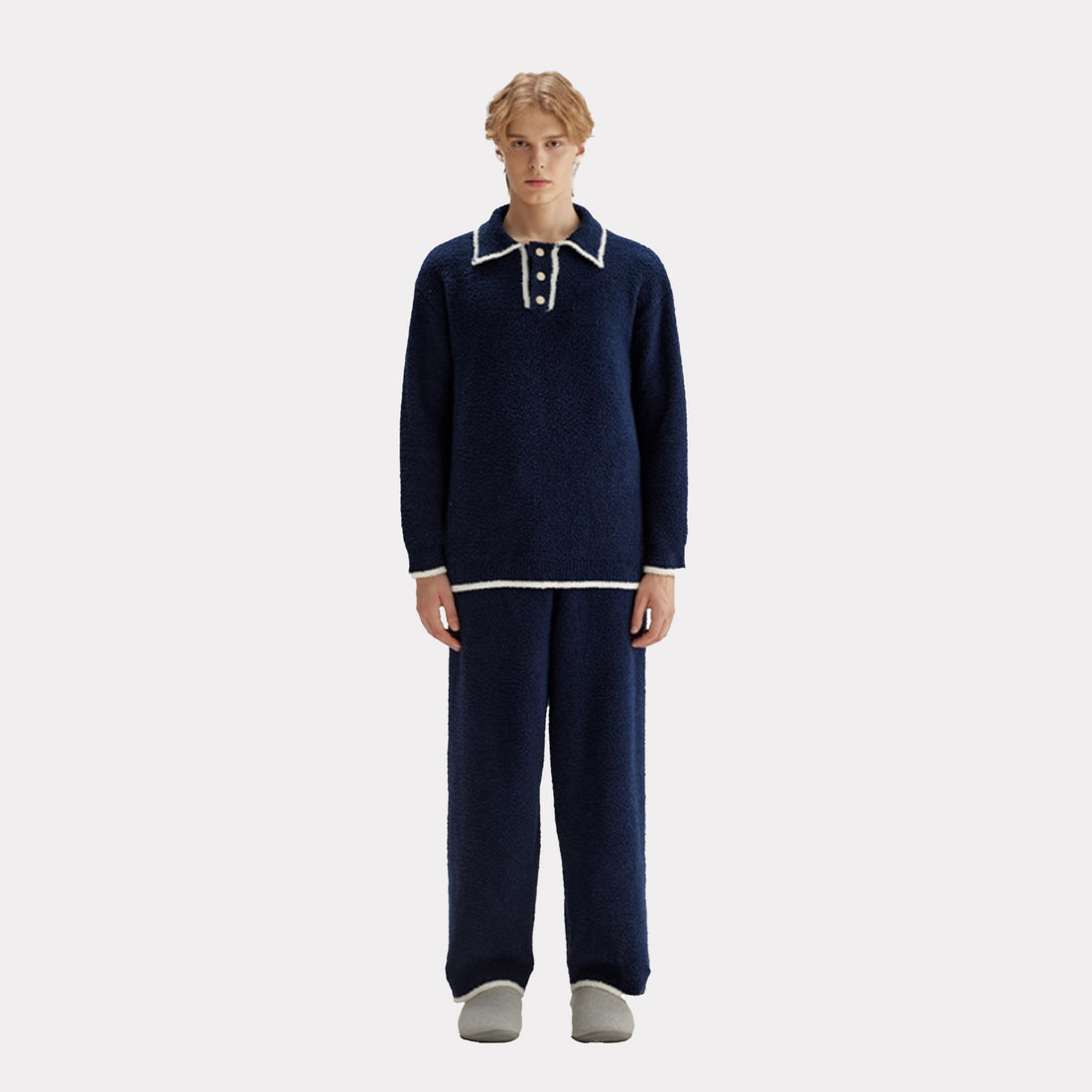 Men's autumn and winter thick lapel warm pajamas set